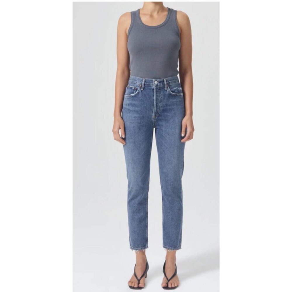 Agolde Riley High Rise Straight Crop Stretch Skinny Button Fly Denim Jeans 24 - Picture 15 of 15